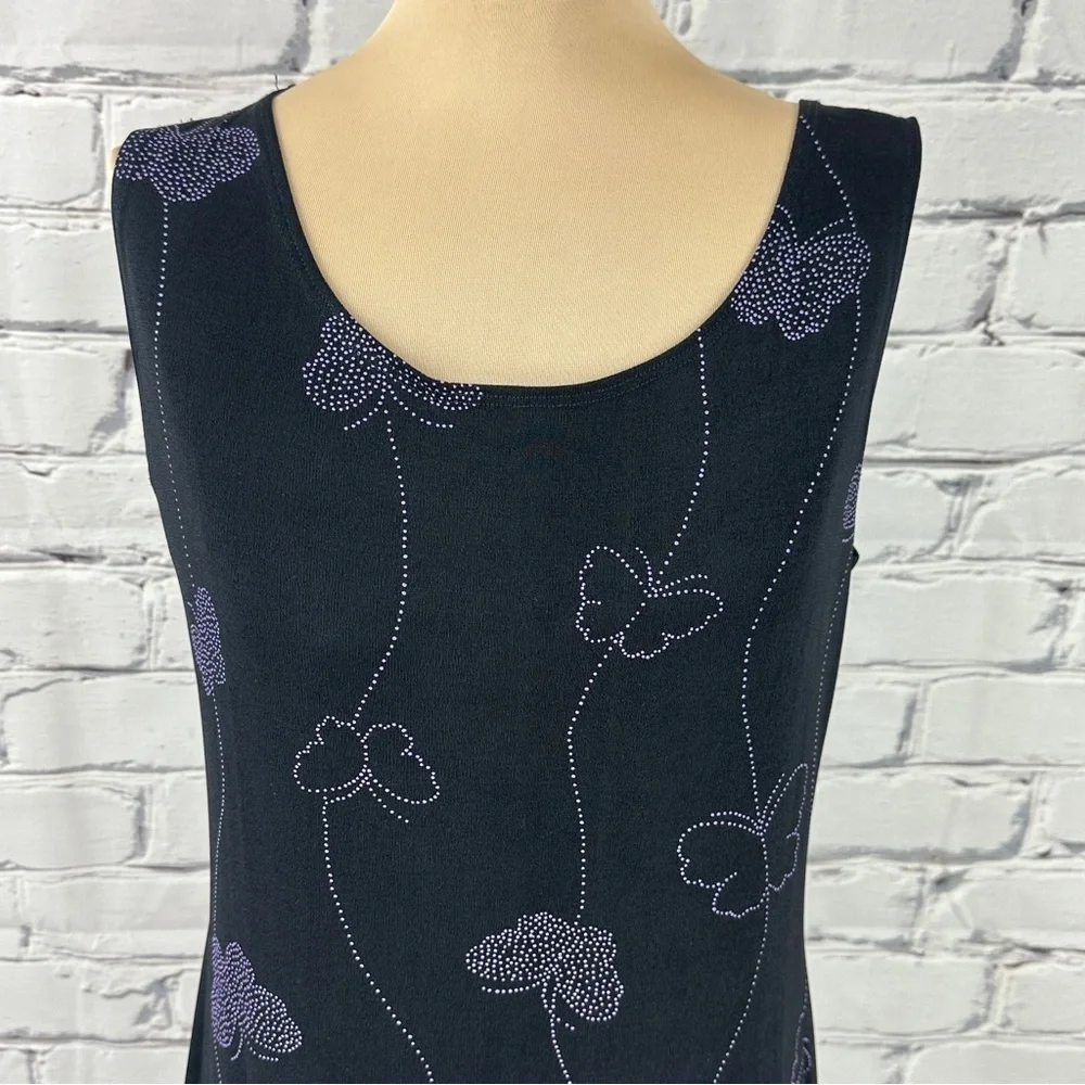 Vtg Teddi Y2k Tank Slip Mini Dress Sz 6 Butterfly Black Purple Whimsygoth Fairy - Picture 4 of 8